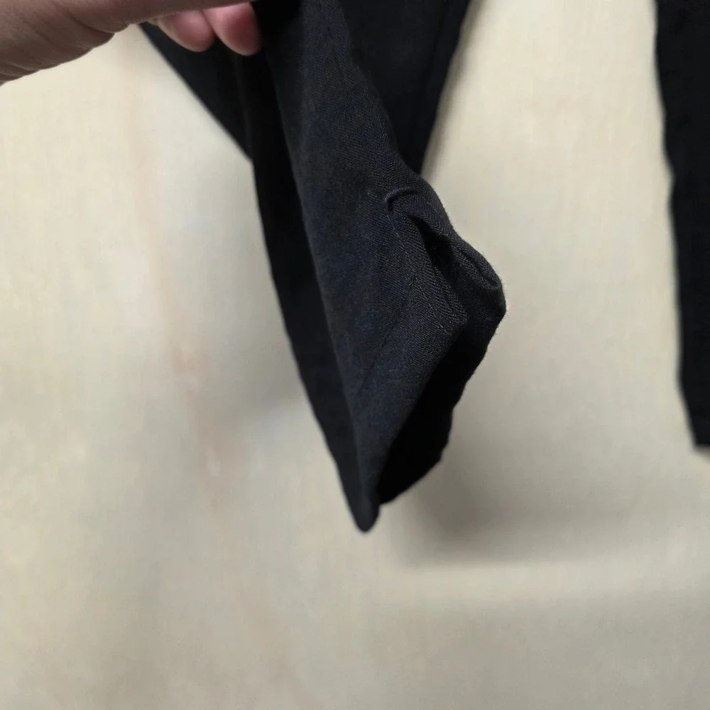Fridaze Black 100% Linen Straight‎ Leg Elastic Waist Crop Pants Large Hong Kong